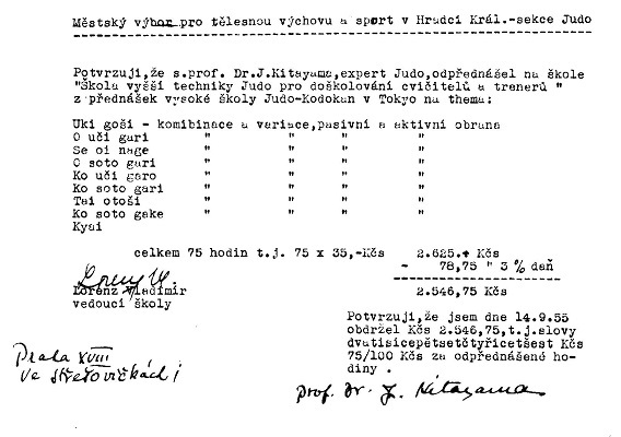 informations about Kitayama judo teaching in Hradec Králové in 1955